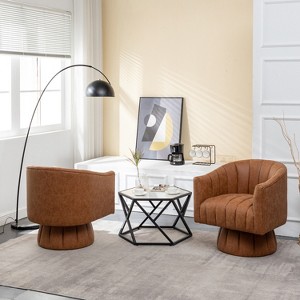 SEYNAR Mid-Century Swivel PU Leather Tufted Round Accent Barrel Chair set of 2 - 1 of 4