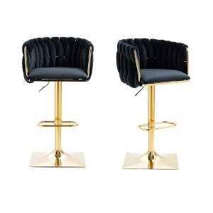 20.5" Vintage Velvet Counter Height Bar Stools Set of 2 with Back and Footrest for Kitchen, Dining Room, or Bar - 1 of 4