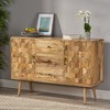 3-Drawer Sideboard with 2 Doors, Mid-Century Modern Mango Wood Cabinet with 3D Tile Weave, Stylish Storage for Living Room or Dining - 4 of 4