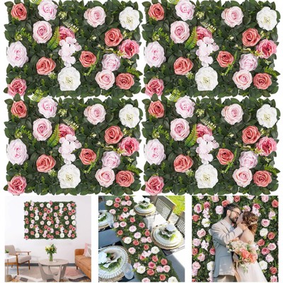 Wikineon Dusty Rose Wall Backdrop: Artificial Flower Panels 4 Pack 15.7x23.6Inch 3D Flower Wall Background for Wedding Birthday Party (5.2ftx2ft)