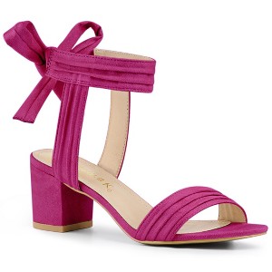 Allegra K Women's Back to College Open Toe Ankle Tie Back Block Heels Sandals - 1 of 4