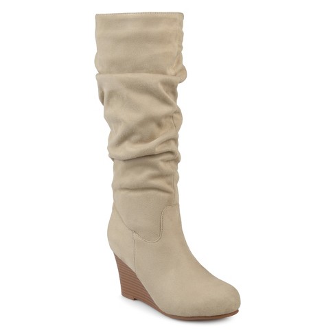 Journee Collection Womens Haze Wedge Knee High Boots Stone 7 : Target