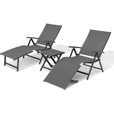 Pellebant Outdoor Aluminum Adjustable Folding Chaise Lounge Chairs and Foldable Side Table