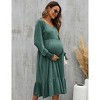 Maternity Dress V Neck Long Sleeve Dress Ruffle Baby Shower Midi Dress Photoshoot - 4 of 4