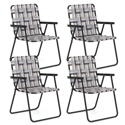 Tangkula Set Of 4 Webbed Lawn Chairs Outdoor Patio Folding Chairs W Heavy duty Metal Frame Lightweight Portable Web Camping Chairs Brown Target