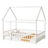 TiramisuBest Full Size House Floor Wooden Bed with Roof Frame Safety Guardrails Imaginative Playhouse Design for Kids Bedroom - 2 of 4