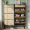 Shoe Cabinet with 3 Flip Doors & 1 Drawer, Entrance Shoe Rack with Iron Legs, Slim Shoe Storage Cabinet, Modern Fluted Shoe Organizer - 2 of 4