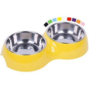 DDOXX 23.7 Oz Double Feeding Dog Bowl Non Slip and Dishwasher Safe Melamine Bowl, Yellow - 1 of 4