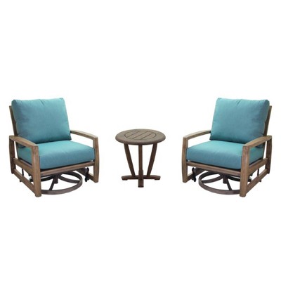 Avalon 3pc FSC Teak Motion Round Balcony Set - Heather Gray - Courtyard Casual