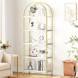 Arched Bookshelf 5 Tier Tall Bookcase Modern Standing Bookshelves Metal Storage Rack Shelf for Bedroom, Living Room, Home Office (Gold) - 1 of 4