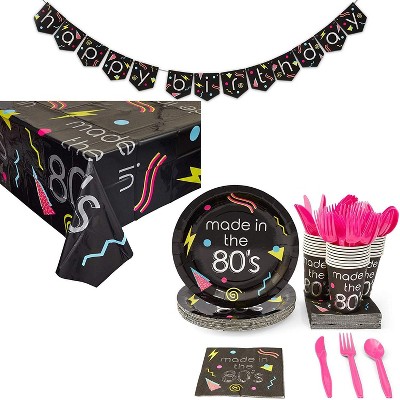 Sparkle and Bash Serves 24 80s 1980s Birthday Party Supplies Decorations for Kids Adults