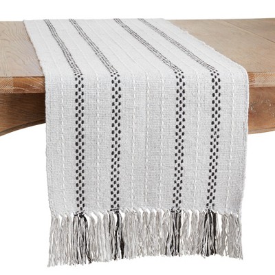 Saro Lifestyle Table Runner With Stitched Stripe And Fringe Design
