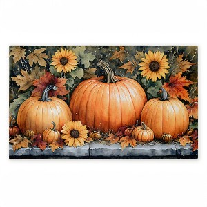 Stupell Industries Autumn Pumpkins on Ledge Printed Outdoor Door Mat, design by Creative Studio, 18"x30" - 1 of 4