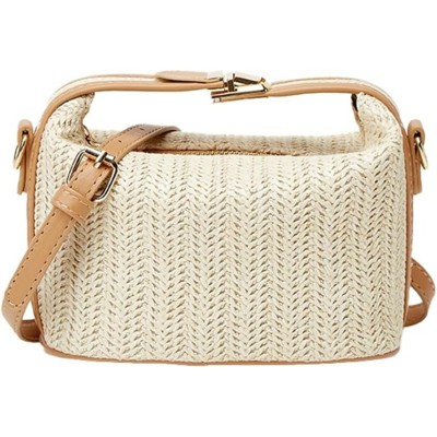 FATMOON Summer Bucket Woven Straw Bag for Women – Small Casual Handbag, Top-Handle & Crossbody, Versatile Vacation Beach Purse