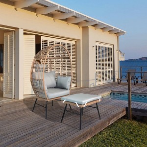 Egg Chair Outdoor, Patio Chair With Ottoman, Hand-woven PE Wicker, 3.9 Inches Thick Cushion, Steel Frame, Lumbar Support - 1 of 4
