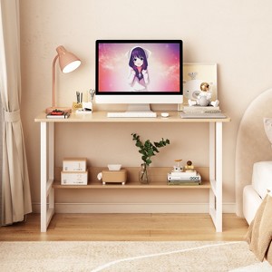 CAVINAS Home Office Desk Modern L-Shaped Writing Desk with Grid Panel, 4 Storage Drawers, Bookshelf for Office - 1 of 4