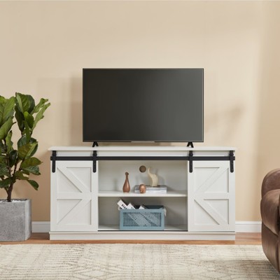 GlasFlength TV Stands and Consoles Modern Minimalist TV Stand with Open Storage for Living Room White,58”*15.5”*27.4"