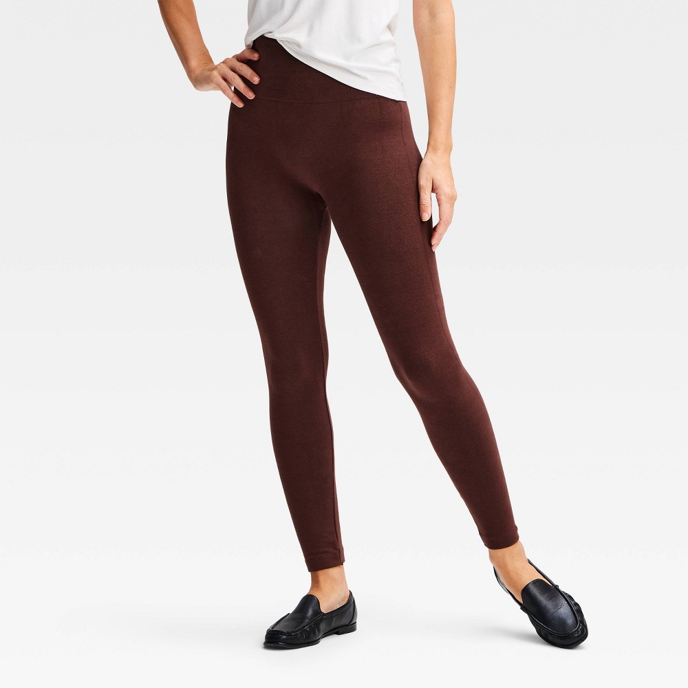 Women's Cotton Blend Seamless Fleece Lined Leggings - A New Day™ Brown 1X