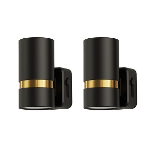 YANSUN 2-Pack Plug-In Motion Sensor Night Light Cylindrical Design with Black Finish and Gold Accent, 3000K, 3 Adjustable Modes - 1 of 4
