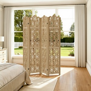 Wooakway Rustic Folding Wood Room Divider Vintage Freestand Privacy Screen for Room Seperation Living Room Bedroom Office Room - 1 of 4