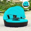 Tangkula Cushioned Patio Rattan Round Daybed w/ Adjustable Table 3 Pillows Turquoise - 4 of 4