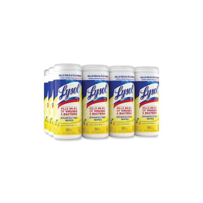 LYSOL Brand Disinfecting Wipes, 1-Ply, 7 x 7.25, Lemon and Lime Blossom, White, 35 Wipes/Canister, 2 of 8