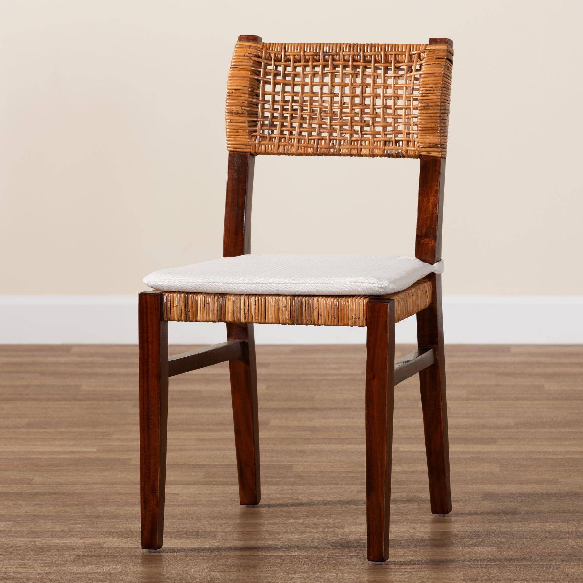 bali & pari Dameka Rattan and Wood Dining Chair Honey/White/Dark Brown - thumbnail 8