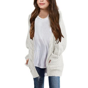 Cardigan for Girls Open Front Sweater Long Sleeve Loose Fit Sweater Jacket - 1 of 4