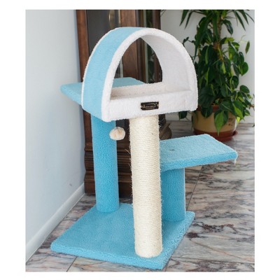 Sky Blue and Cream Sisal Cat Tree with Tunnel and Scratcher