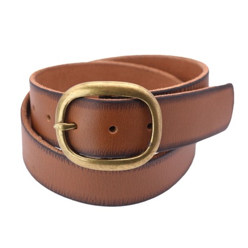 Leather Belt with Center Bar Buckle