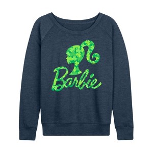 Women's - Barbie - Shamrock Pattern Logo Lightweight French Terry Wide Neck Long Sleeve Shirt - 1 of 4