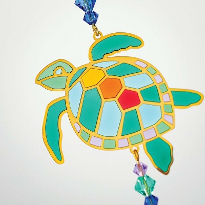 Crystal Dreams Turtle Suncatcher with Gold Metal Outlines