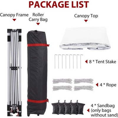 8x8FT White Pop Up Canopy Tent with Wheeled Bag and Sandbags
