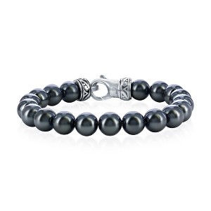 Metallo Stainless Steel 10mm Bead Bracelet - Hematite - Black - 8.5 Inch - 1 of 4