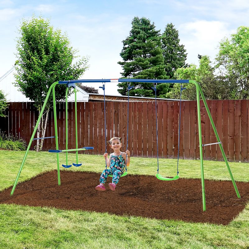 Outsunny Metal Swing Set for Backyard for Ages 3-8, 2 of 10
