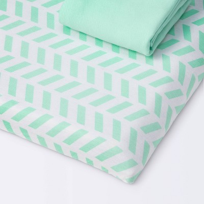 Fitted Playyard Jersey Sheet Chevron and Solid Mint - Cloud Island™ Mint 2pk