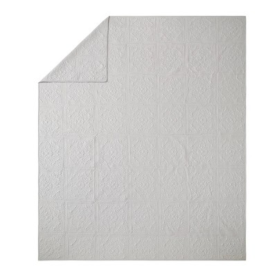 Gray Full Microfiber Bedspread Set with Intricate Stitch Pattern