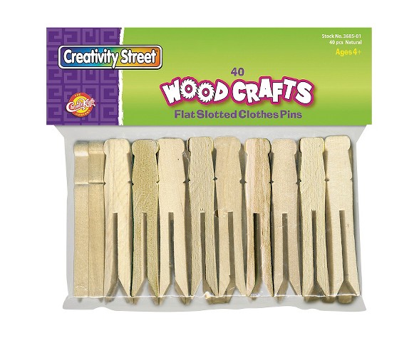 Creativity Street&#174; Flat Wood Slotted Clothespins, 3 3/4 Length - 40 Per Pack