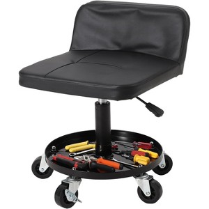 Rolling Garage Stool, Adjustable Height Shop Stool with Padded Seat, 3" Lockable Wheels, Utility Tray, 300LB Capacity - 1 of 4