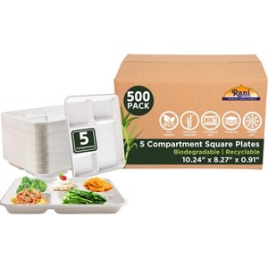 5 Compartment Round Biodegradable Divided Plates - Pack of 500 - Rani Brand Authentic Indian Products - 1 of 4