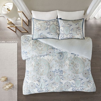 3 Pcs Elegant Floral Print Cotton Reversible Duvet Set, All Season Home Textile fits Lux Bedroom Decor