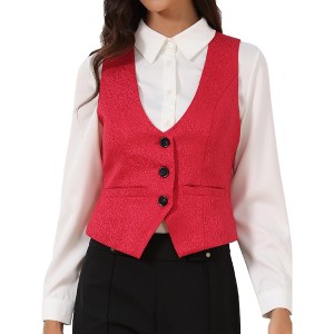 INSPIRE CHIC Women's Vintage Waistcoat Button Up Steampunk Jacquard Sleeveless Suit Vest - 1 of 4