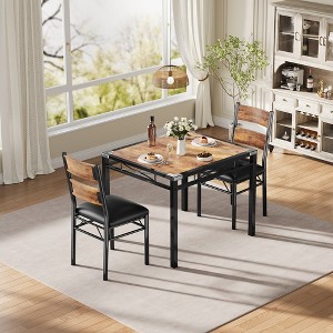 Orieon Rustic Dining Table Set for 2, 3-Piece Space-Saving Kitchen Table & Chairs, Metal Frame, Retro Brown Finish - 1 of 4