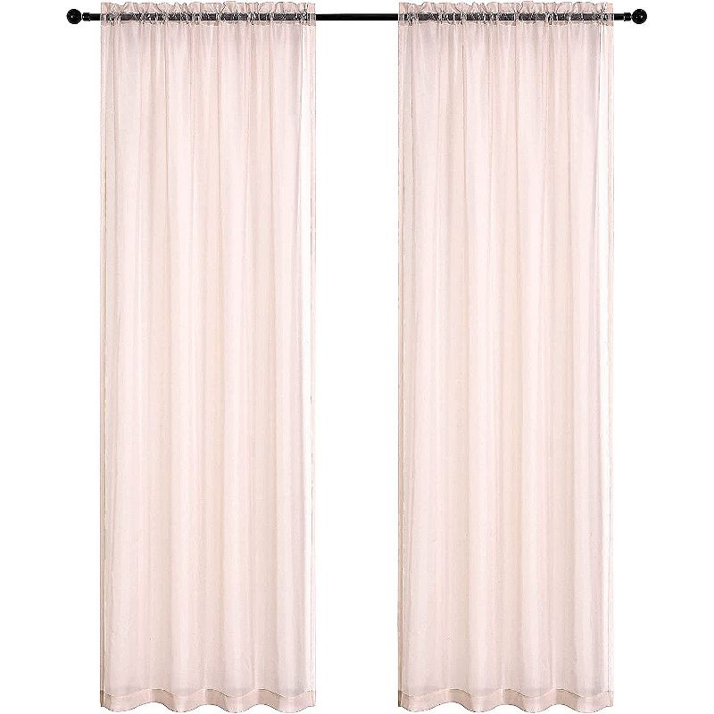 Kate Aurora 2 Piece Rose Pink Colored Rod Pocket Sheer Voile Window Curtains, 3 of 4