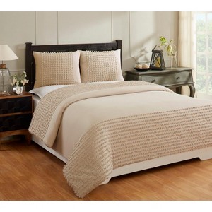 Queen Olivia Comforter 100% Cotton Tufted Chenille Comforter Set Light Beige - Better Trends - 1 of 4