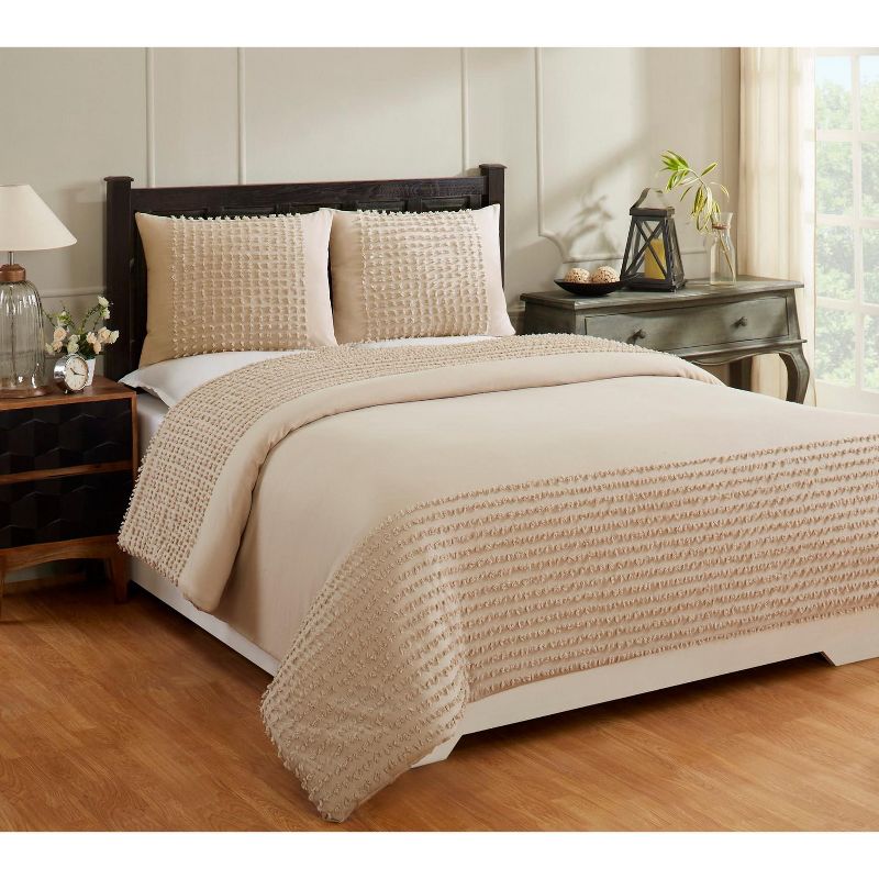 King Olivia Comforter 100% Cotton Tufted Chenille Comforter Set Light Beige - Better Trends, 1 of 7