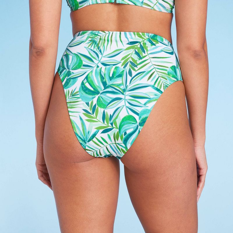 Women's High Waist High Leg Extra Cheeky Bikini Bottom - Shade & Shore™ Green Leaf Print , 6 of 7