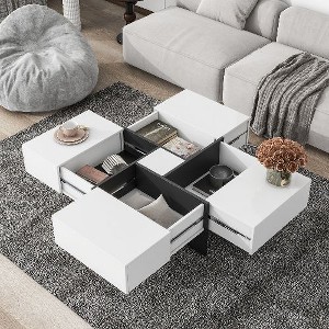 TUYOHW Extendable Puzzle-Top Coffee Table with 4 Hidden Storage, Smart ...