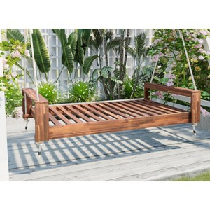 Twin Size Outdoor Acacia Wood Porch Swing Bed with Hemp Ropes, Minimalist  Seating Group, 400lbs Weight Capacity - Coolbibila - 1 of 4