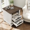 Farmhouse Nightstand with Charging Station, 18-Inch Rustic Wood End Table with 2 Drawers and Open Storage Shelf - 2 of 4